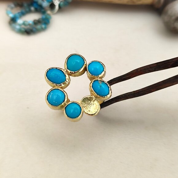 Turquoise ring. 14K solid yellow gold ring with Turquoise. Handmade ring. - Picture 7 of 14